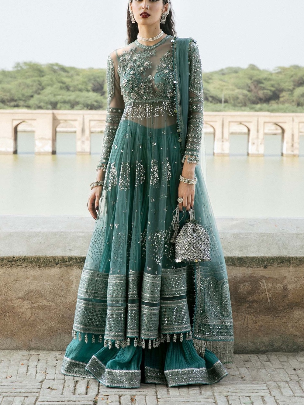 Hussain Rehan Teal Embellished 3 piece